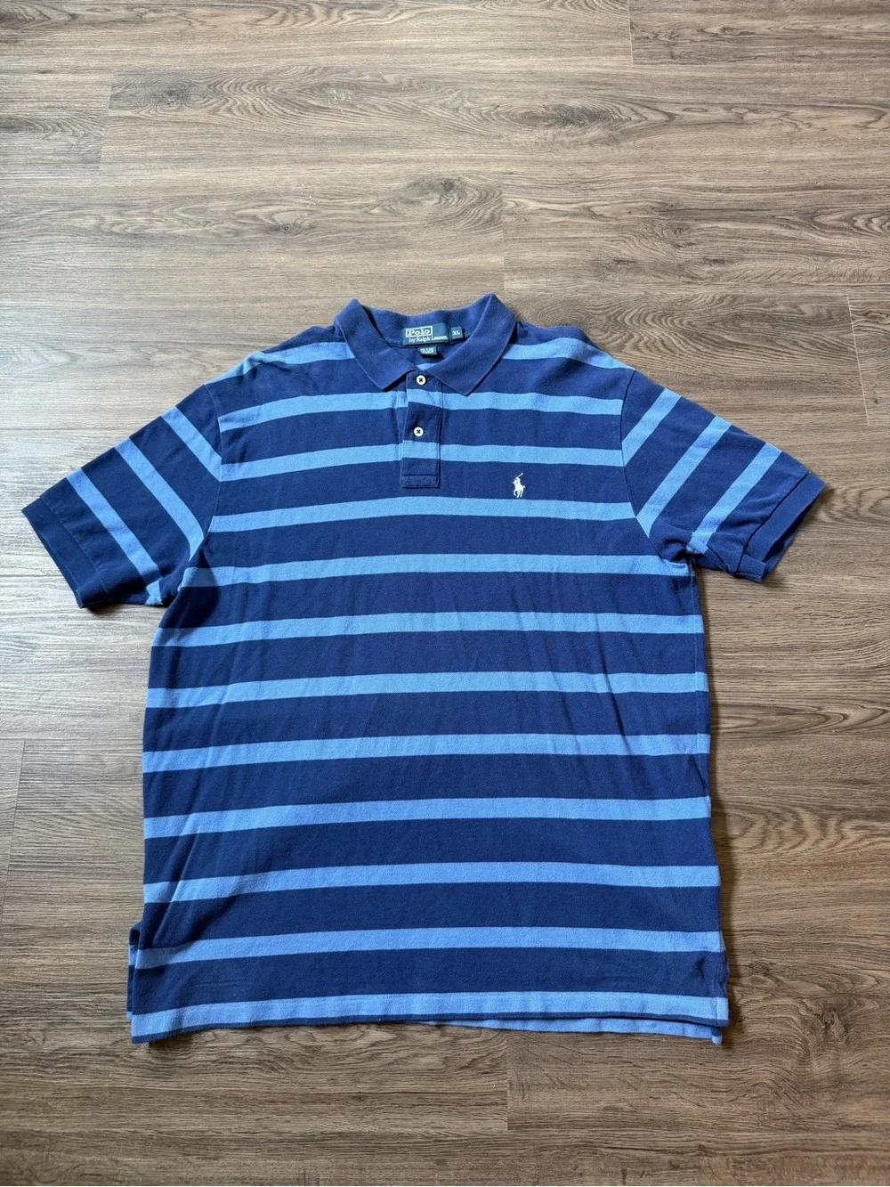 Polo Ralph Lauren Polo Shirt Men's XL Short Sleeve Blue Striped Cotton Pony Logo